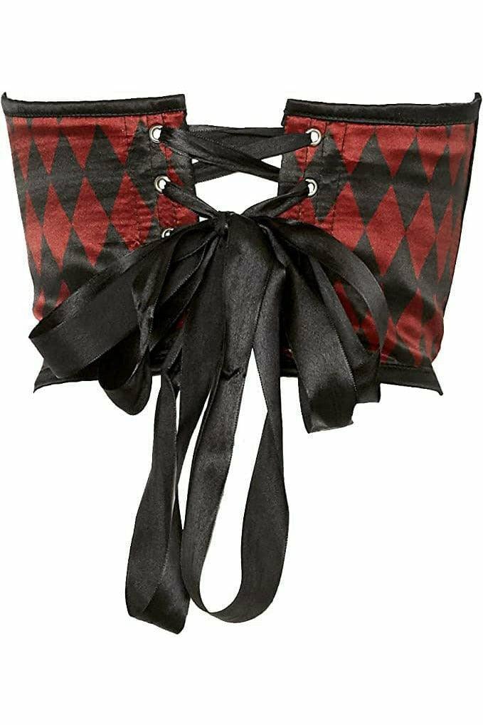 Lavish Black & Red Diamond Satin Open Cup Waist Cincher - AMIClubwear