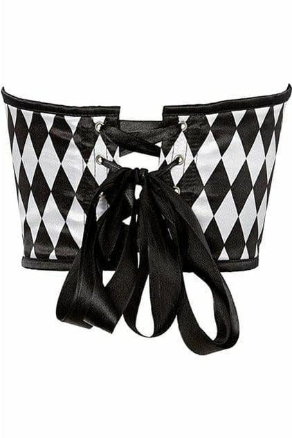 Lavish Black & White Diamond Satin Open Cup Waist Cincher - AMIClubwear