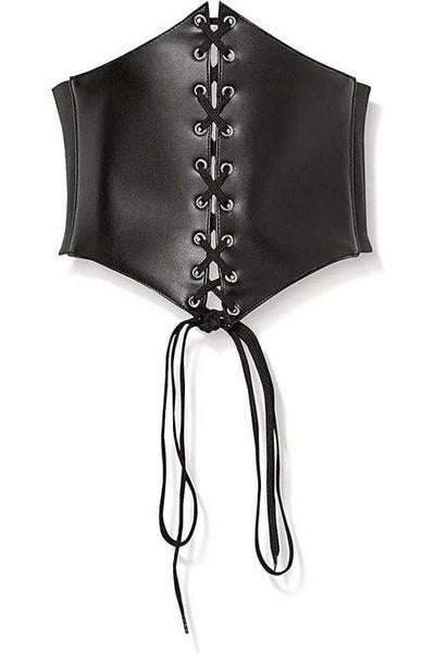 Lavish Black Faux Leather Corset Belt Cincher - AMIClubwear