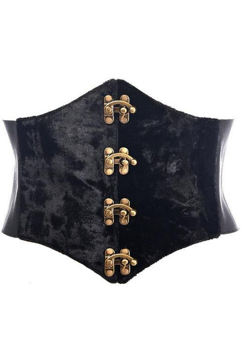 Lavish Black Velvet Corset Belt Cincher w/Clasps - AMIClubwear