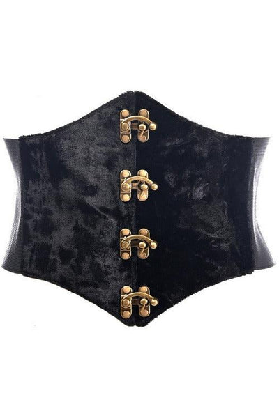 Lavish Black Velvet Corset Belt Cincher w/Clasps - AMIClubwear