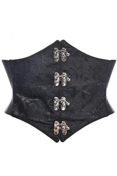 Lavish Black/Black Swirl Brocade Corset Belt Cincher w/Clasps - AMIClubwear