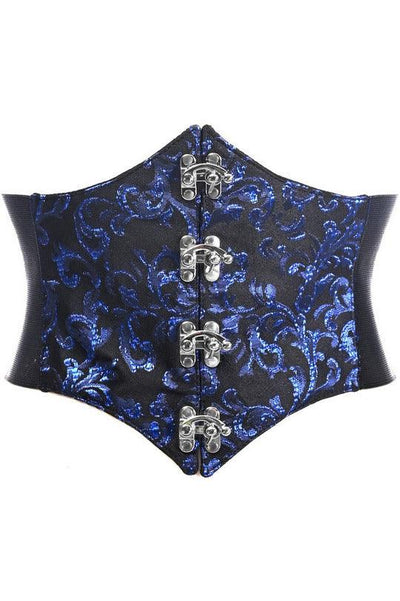 Lavish Black/Blue Swirl Brocade Corset Belt Cincher w/Clasps - AMIClubwear