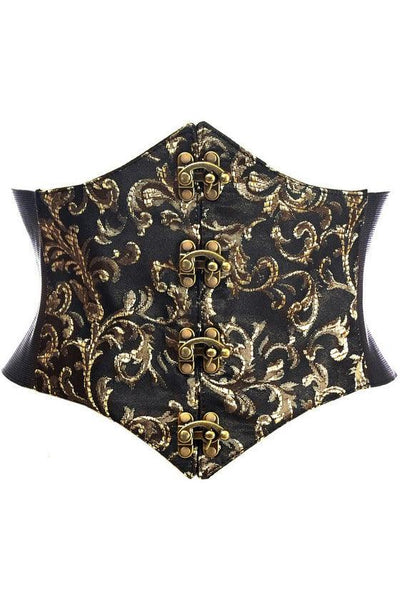 Lavish Black/Gold Swirl Brocade Corset Belt Cincher w/Clasps - AMIClubwear