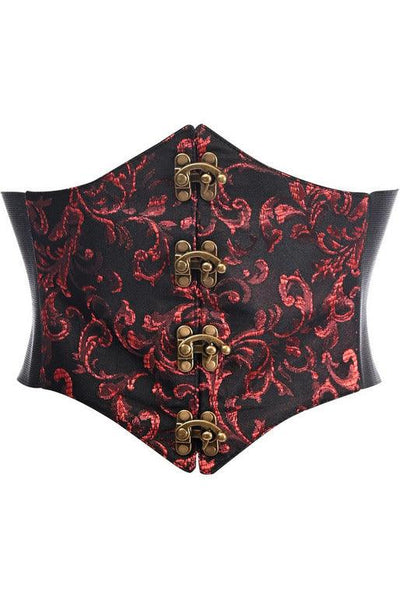 Lavish Black/Red Swirl Brocade Corset Belt Cincher w/Clasps - AMIClubwear