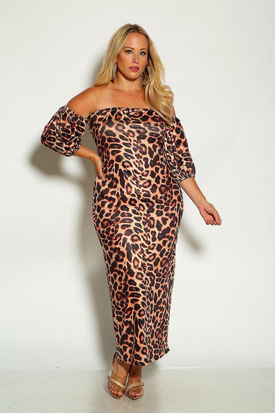 Leopard Print Off The Shoulder Maxi Dress - AMIClubwear