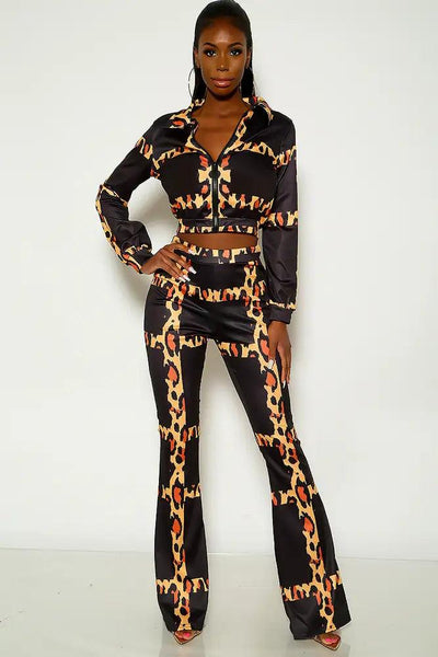 Leopard Print Zip Up Two Piece Outfit - AMIClubwear