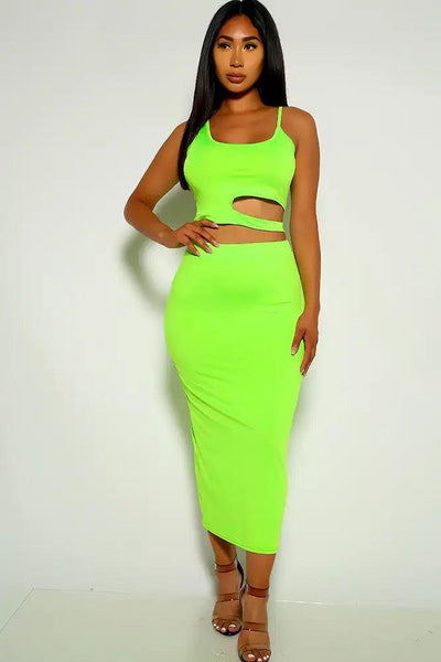 Lime Sleeveless Two Piece Dress - AMIClubwear