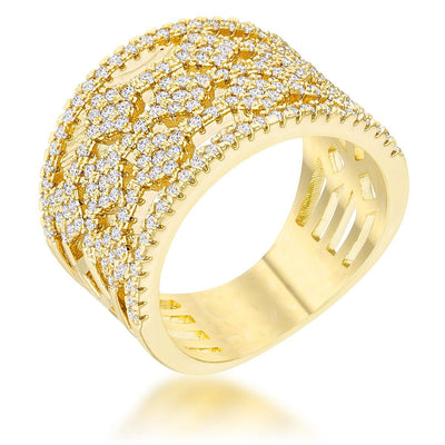 Marlene 0.6ct CZ 14k Gold Wide Band Cocktail Ring, <b>Size 5</b> - AMIClubwear