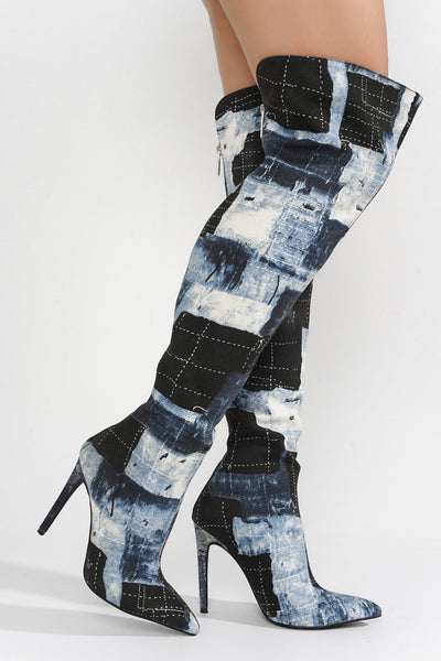 MERIDEN - DENIM Thigh High Boots - AMIClubwear