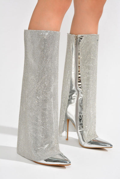 METIZER - SILVER Thigh High Boots - AMIClubwear