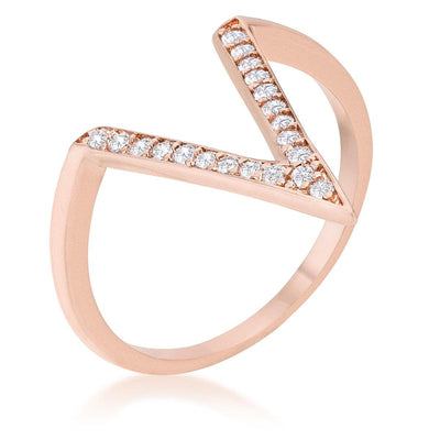 Michelle 0.2ct CZ Rose Gold Delicate V-Shape Ring - AMIClubwear
