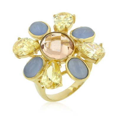 Multi-Cubic Zirconia Floral Golden Ring - AMIClubwear