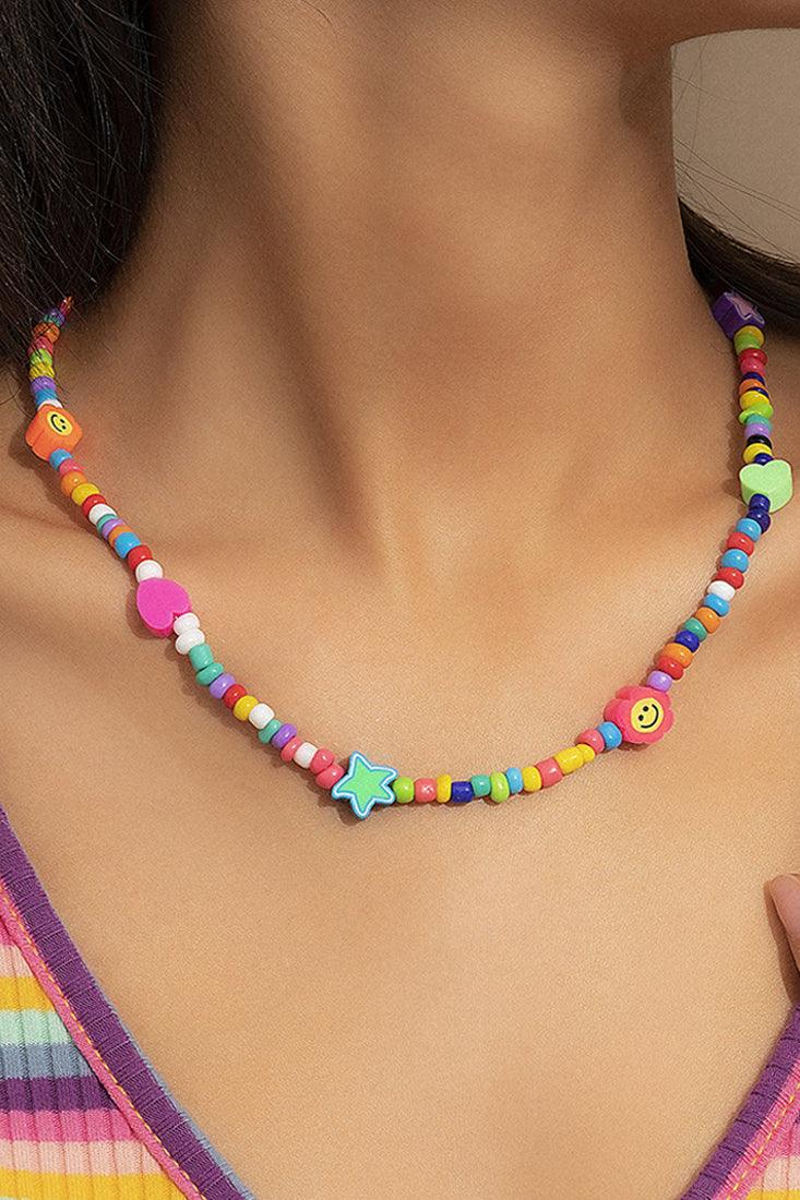 Multi Star Heart Flower Charm Bead Necklace - AMIClubwear