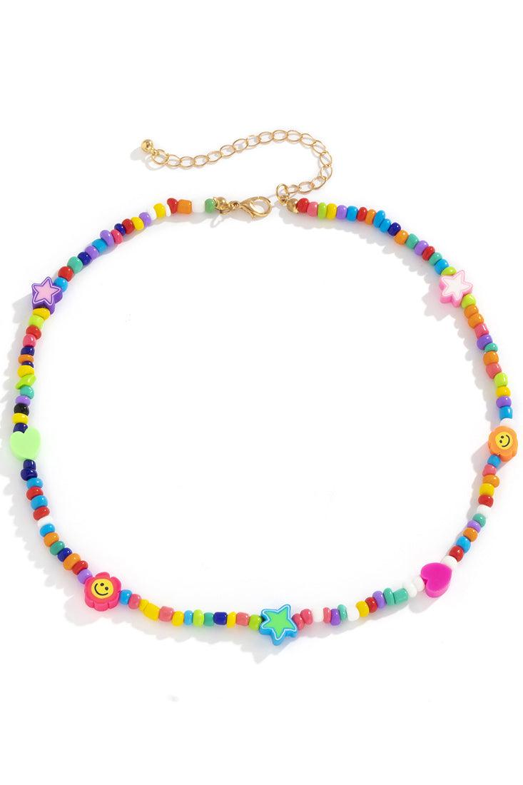 Multi Star Heart Flower Charm Bead Necklace - AMIClubwear