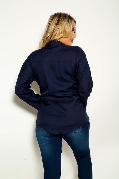 Navy Open Front Long Sleeve Loose Cardigan - AMIClubwear