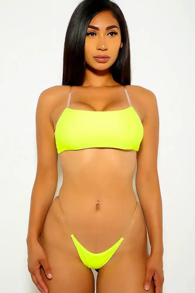 Neon Lime Clear Cheeky Two Piece Swimsuit - AMIClubwear
