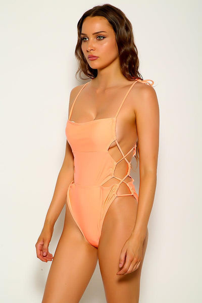 Orange Strappy Cut Out Sexy One Piece Swimsuit - AMIClubwear