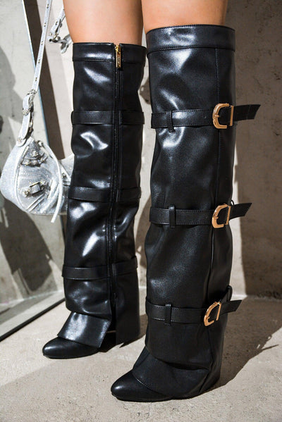 LARGO - BLACK Thigh High Boots - AMIClubwear