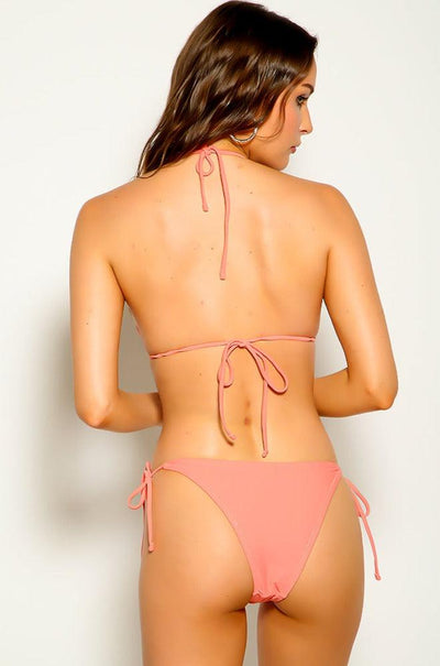 Pink Rhinestone Accent O-Ring Sexy Two Piece Swimsuit - AMIClubwear