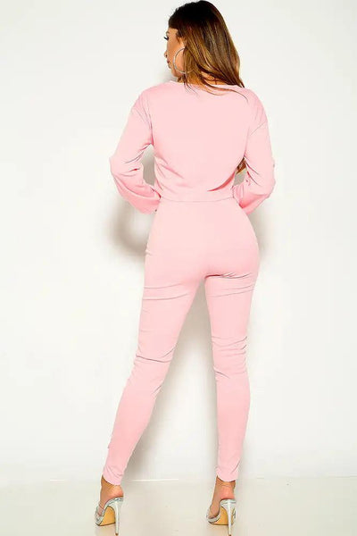 Pink Ripped Long Sleeve Zipper Pants Track Suit Lounge Wear Outfit - AMIClubwear
