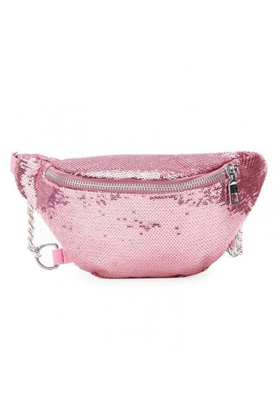 Pink Sequin Chain Straps Fanny Pack - AMIClubwear