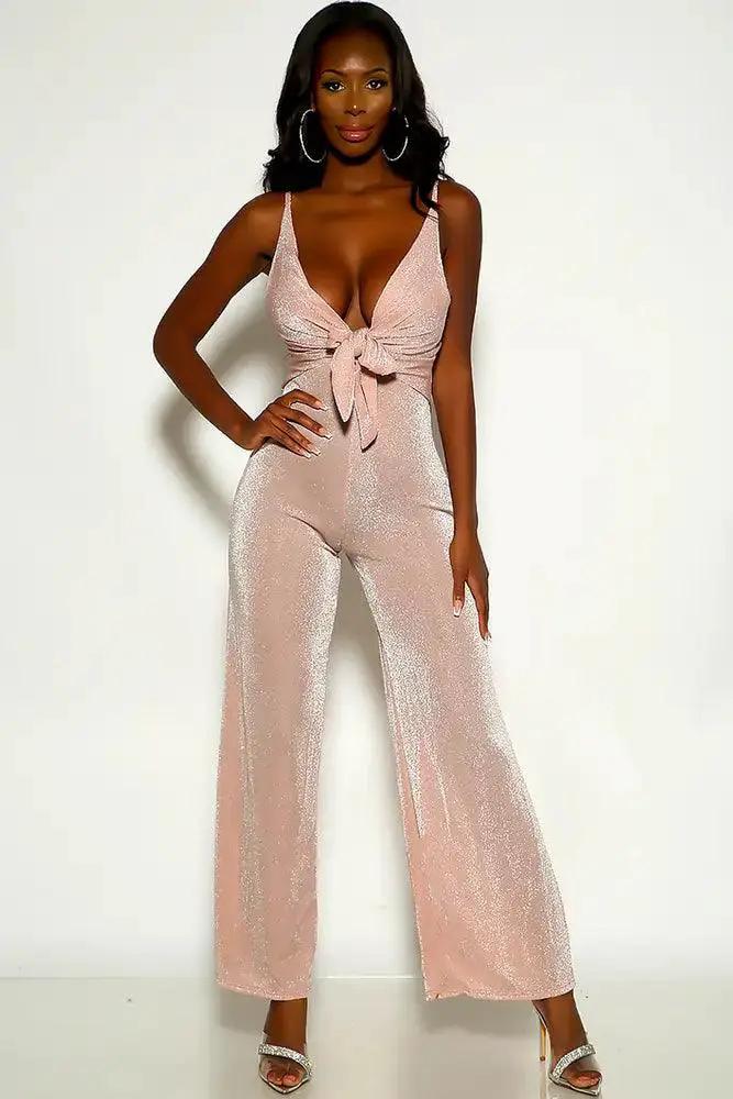 Pink Knot Style Flared Short Jumpsuit