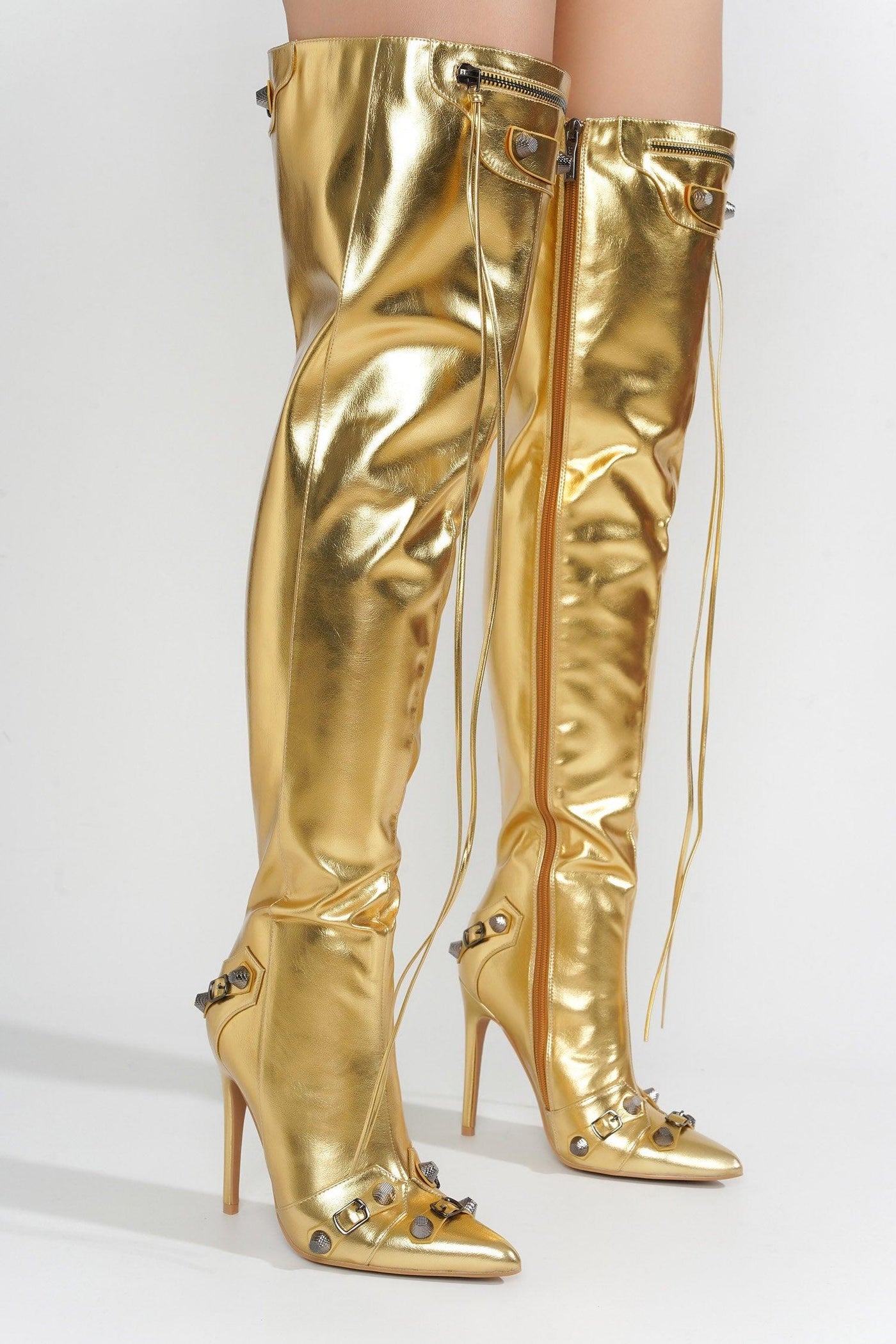 POFIN-2 - GOLD Thigh High Boots - AMIClubwear