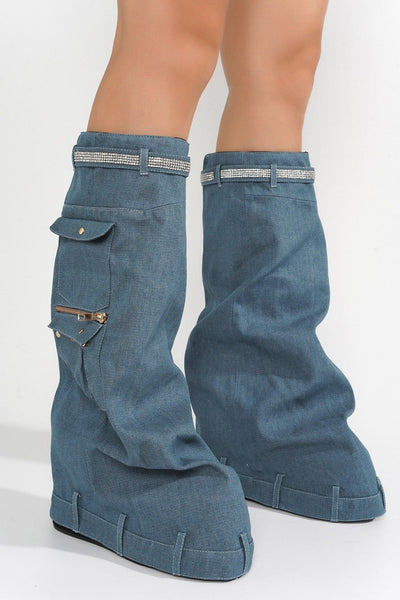 PUEBLO - DENIM Thigh High Boots - AMIClubwear