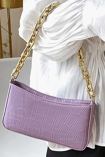 Purple Gold Crocodile Print Hand Bag - AMIClubwear