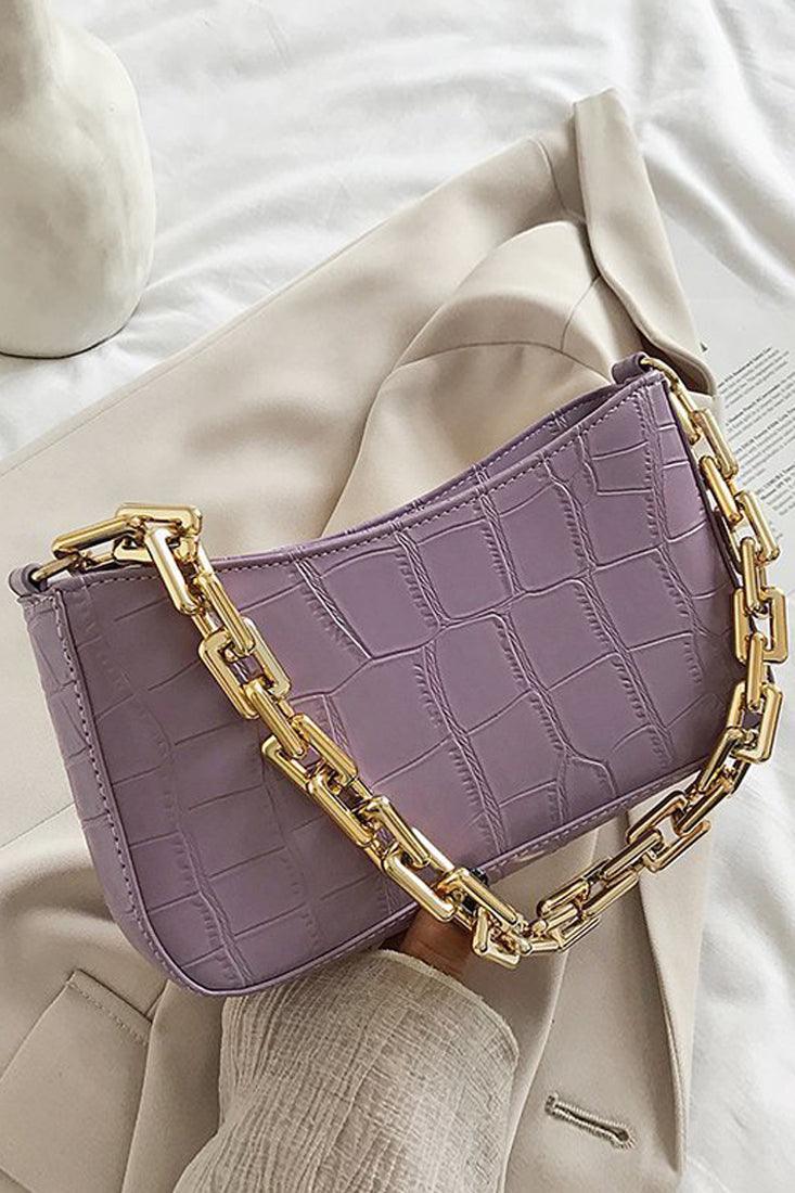 Purple Gold Crocodile Print Hand Bag - AMIClubwear
