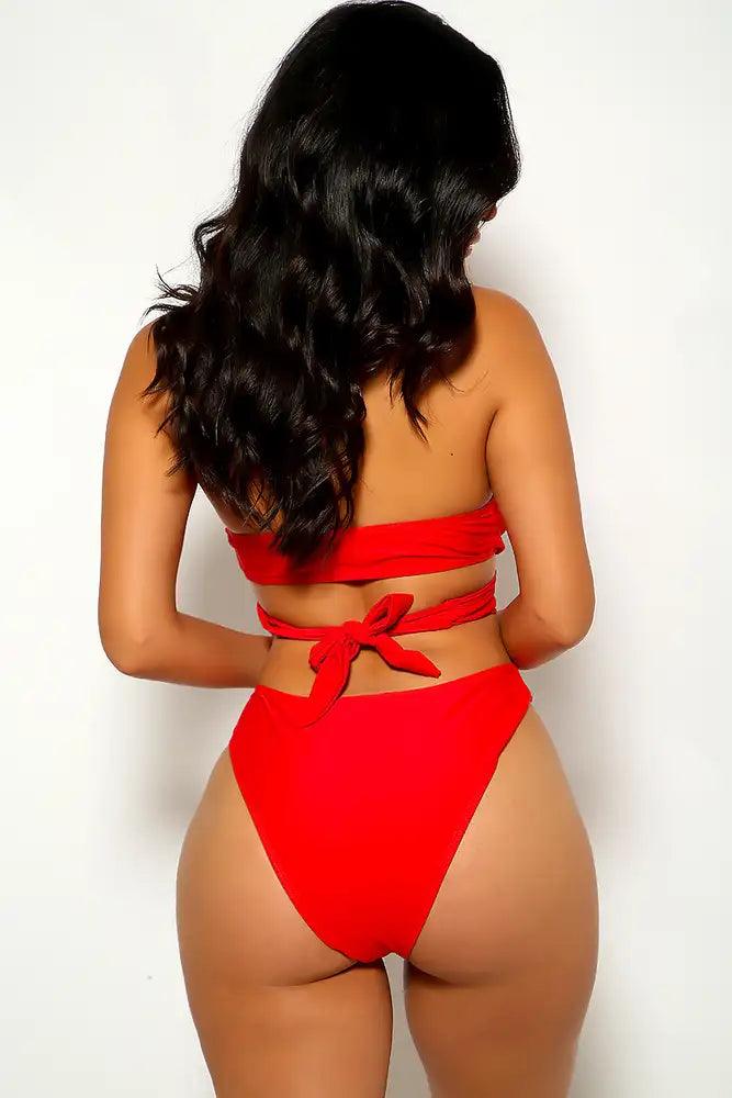 Red Criss Cross Two Piece Swimsuit - AMIClubwear
