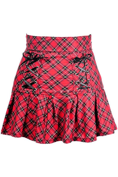 Red Plaid Lace-Up Stretch Lycra Skirt - AMIClubwear