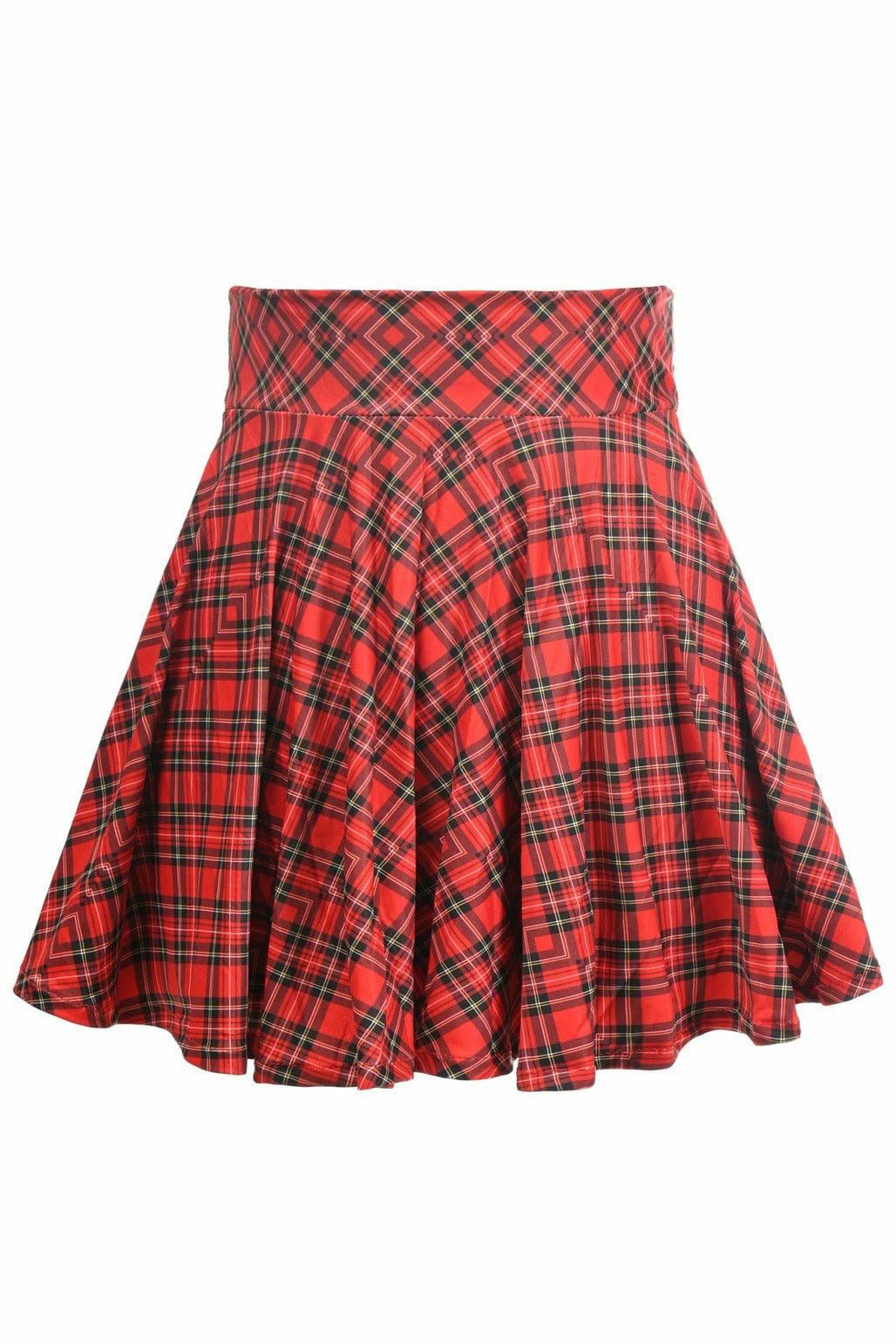 Red Plaid Stretch Lycra Skirt - AMIClubwear