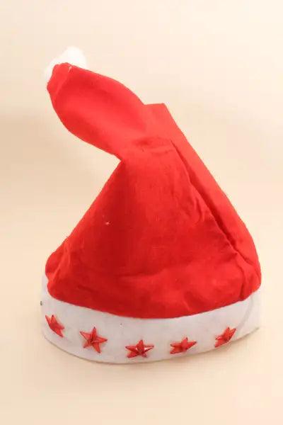 Red White Fleece Santa Pom Pom Detail Sparkling Star Decor Hat - AMIClubwear