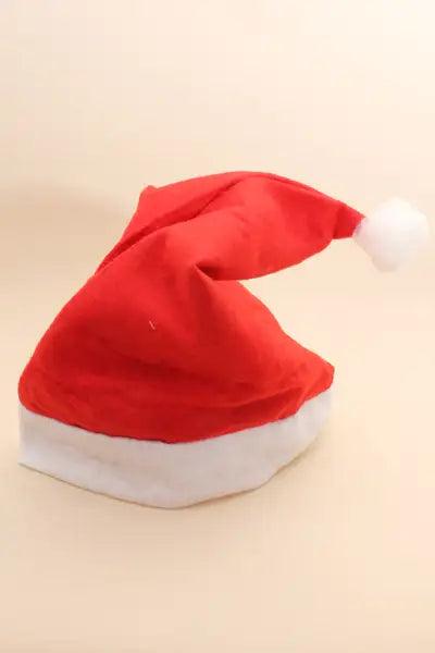 Red White Fleece Santa Pom Pom Detail Sparkling Star Decor Hat - AMIClubwear