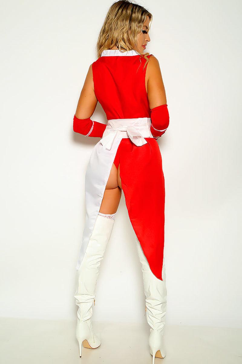 Red White Sexy Samurai Sleeveless 7 Pc Costume - AMIClubwear