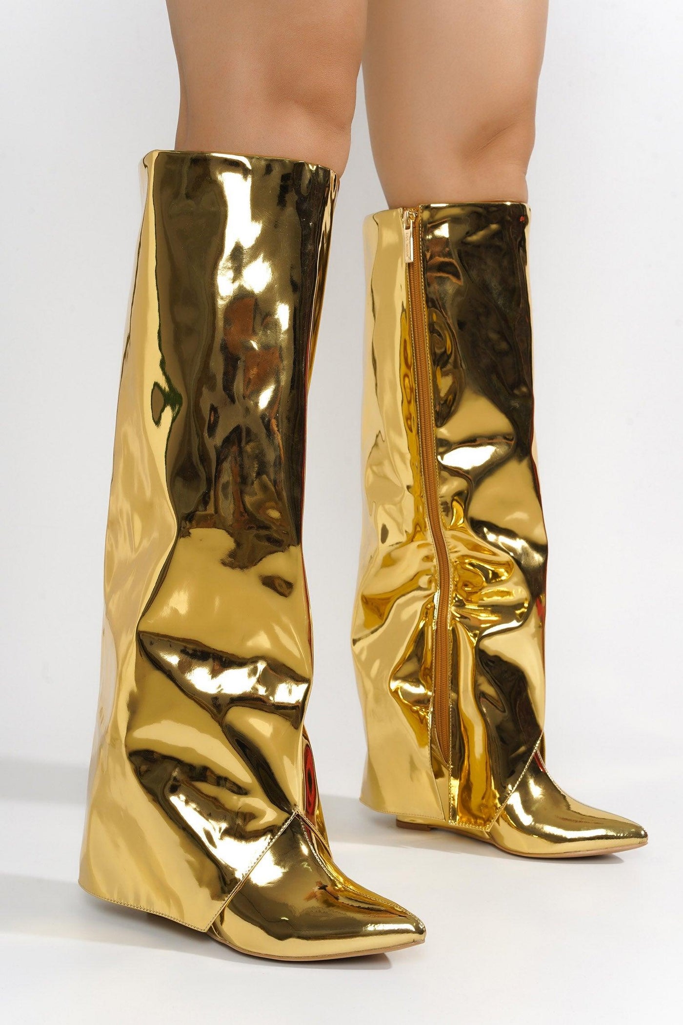 RESARA - GOLD Thigh High Boots - AMIClubwear