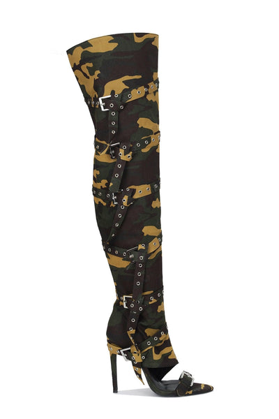 REVENA - CAMOUFLAGE Thigh High Boots - AMIClubwear