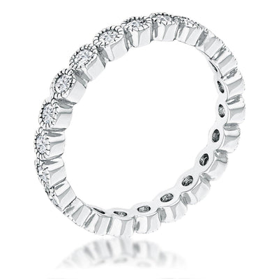 Rhodium Plated Dotted Clear CZ Round Bezel Eternity Ring, <b>Size 5</b> - AMIClubwear