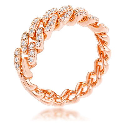 Rose Gold Plated Clear CZ Round Cut Flexible Chain Ring, <b>Size 5</b> - AMIClubwear