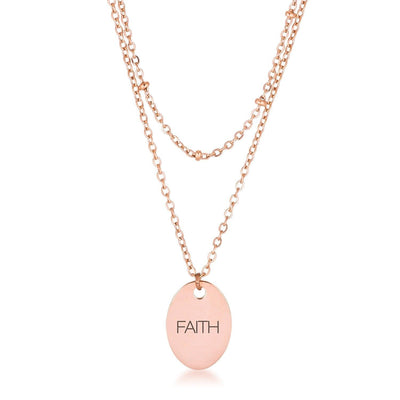 Rose Gold Plated Double Chain FAITH Necklace - AMIClubwear
