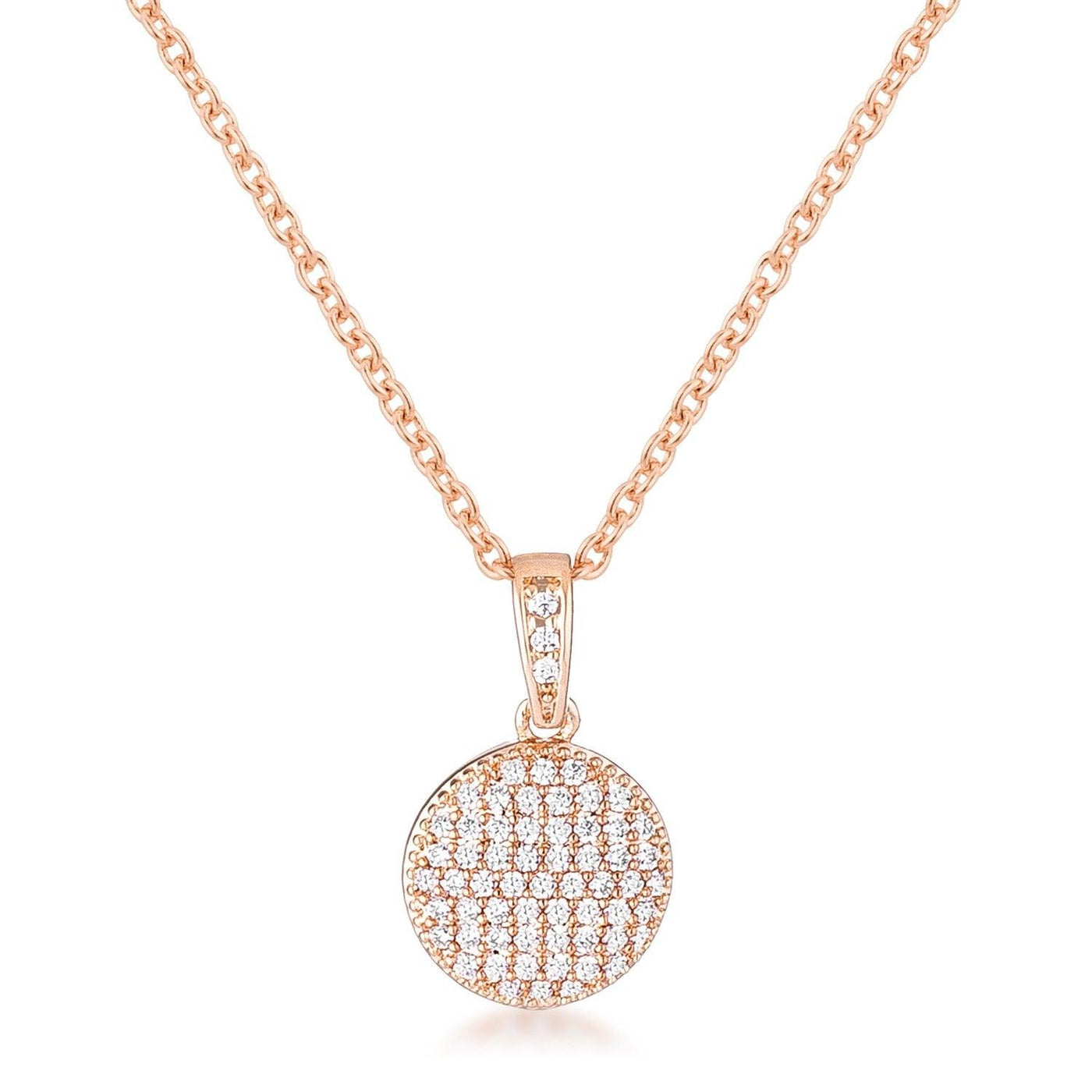 Rose Gold Plated Necklace with CZ Disk Pendant - AMIClubwear