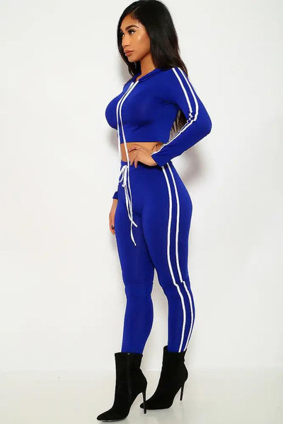 Royal Blue Striped Two Piece Outfit - AMIClubwear