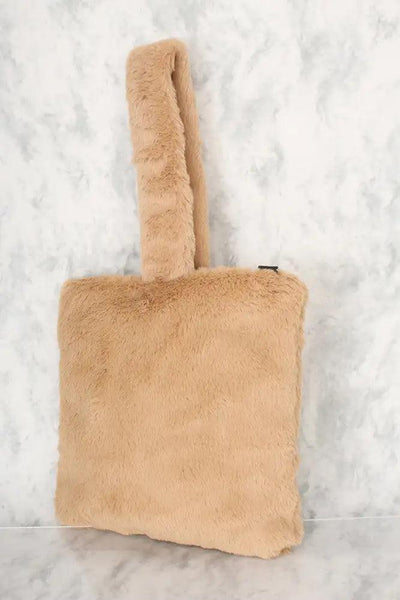 Sexy Beige Faux Fur Mini Tote Bag - AMIClubwear