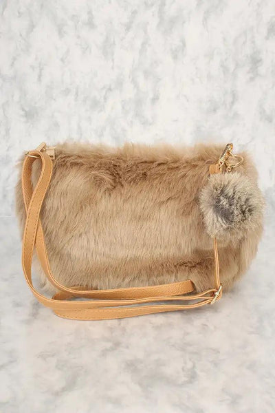 Sexy Beige Faux Fur Shoulder Handbag - AMIClubwear