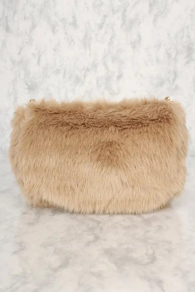 Sexy Beige Faux Fur Shoulder Handbag - AMIClubwear