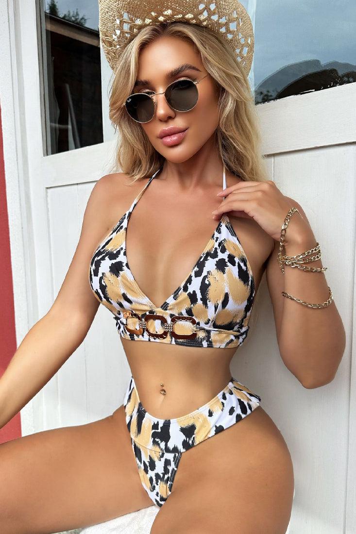 Sexy Black And Tan Leopard Print Cheeky Bikini - AMIClubwear