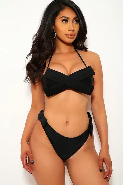 Sexy Black Bow Accent Two Piece Swimsuit - AMIClubwear