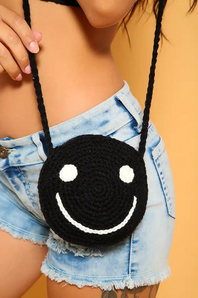 Sexy Black Crochet Small Smiley Shoulder Handbag - AMIClubwear